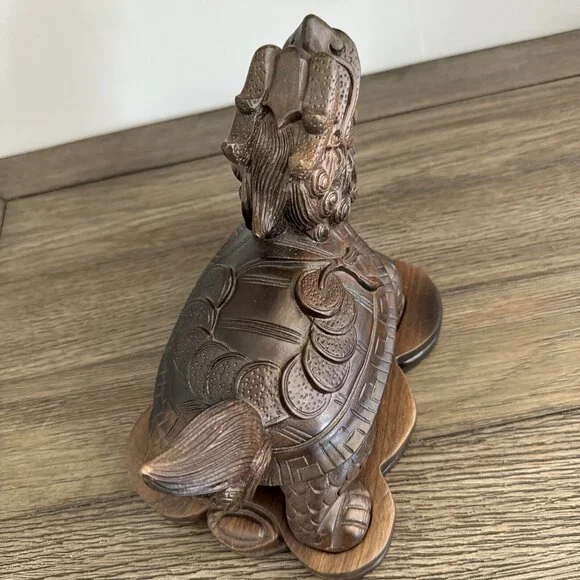 Smoking Dragon Tortoise Turtle Beast Hand Carved Boxwood Wealth Statue Sculpture - Picture 8 of 16